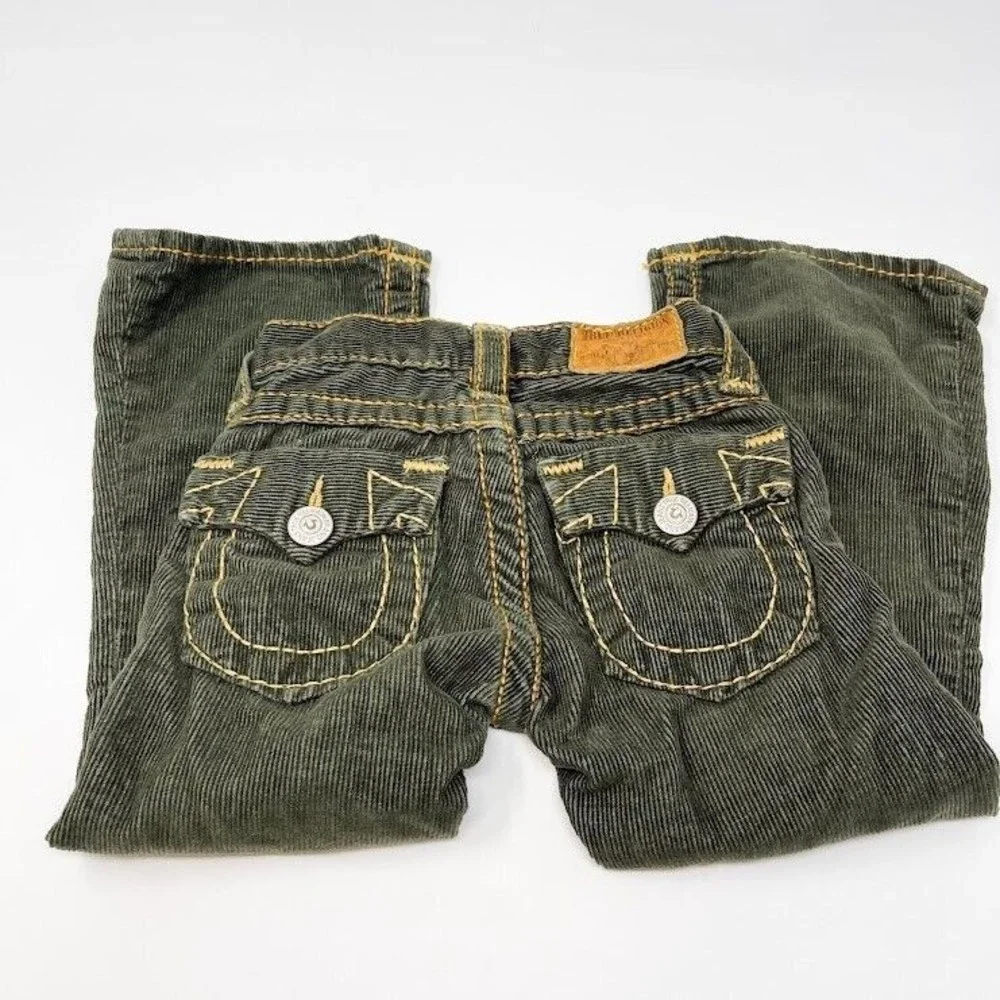 True Religion Corduroy Pants Kids Girls Classic Stretch Wide Leg Green Size 4 - Picture 2 of 9